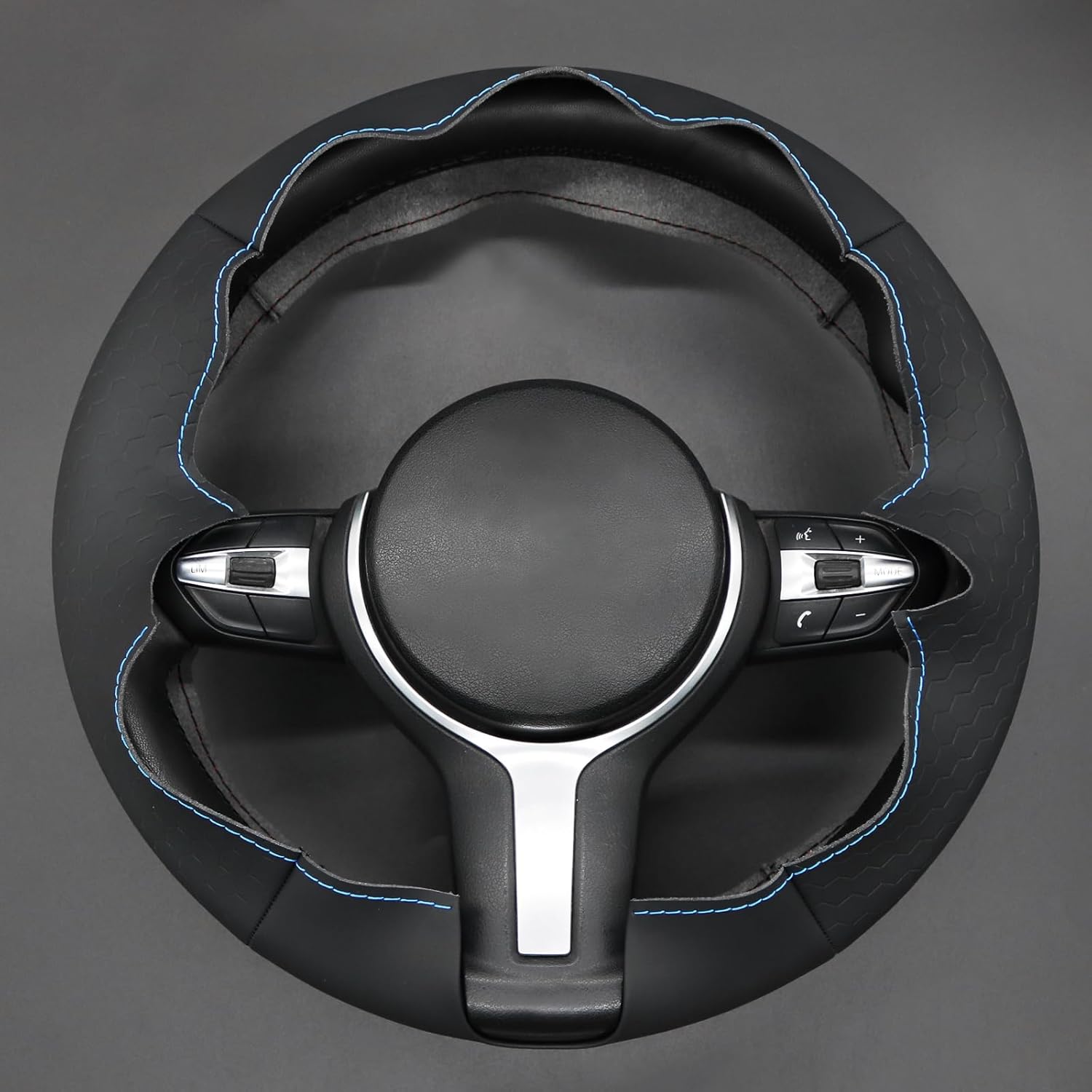 MEWANT Hand-Stitched Steering Wheel Cover for BMW (M Sport) F22 F23 F30 F34 F32 F33 F36 F10 F07 F12 F13 F06 F39 F25 F26 F15 F16, DIY Custom Fit Steering Wheel Wrap for BMW