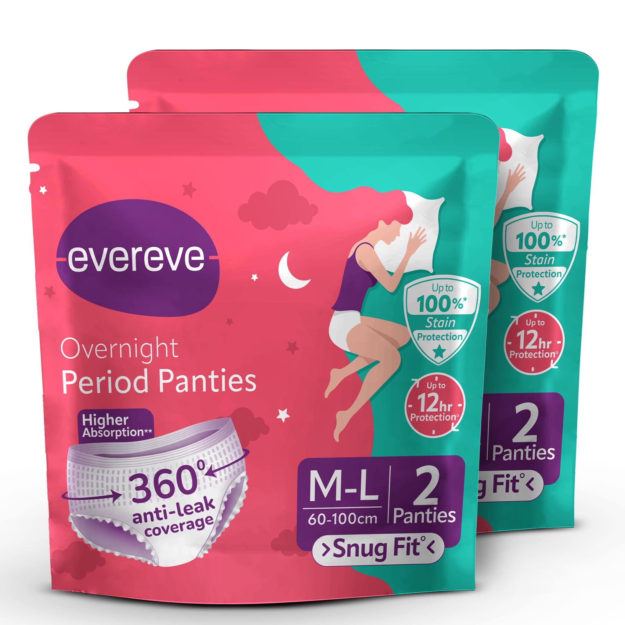 EverEve Ultra Absorbent, Heavy Flow Disposable Period Panties for Sanitary Protection, M-L (Pack of 2) (4 Pcs)