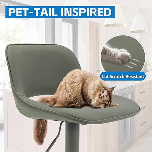 Miniatura 3 de YOUNIKE Juego de 2 taburetes de bar modernos giratorios, taburetes de bar ajustables de altura de mostrador, taburetes tapizados de piel sintética