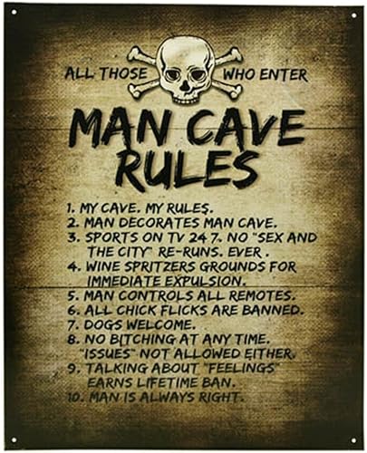 Cartel original de chapa 10 reglamentos para la cueva del hombre para sala de juegos bares