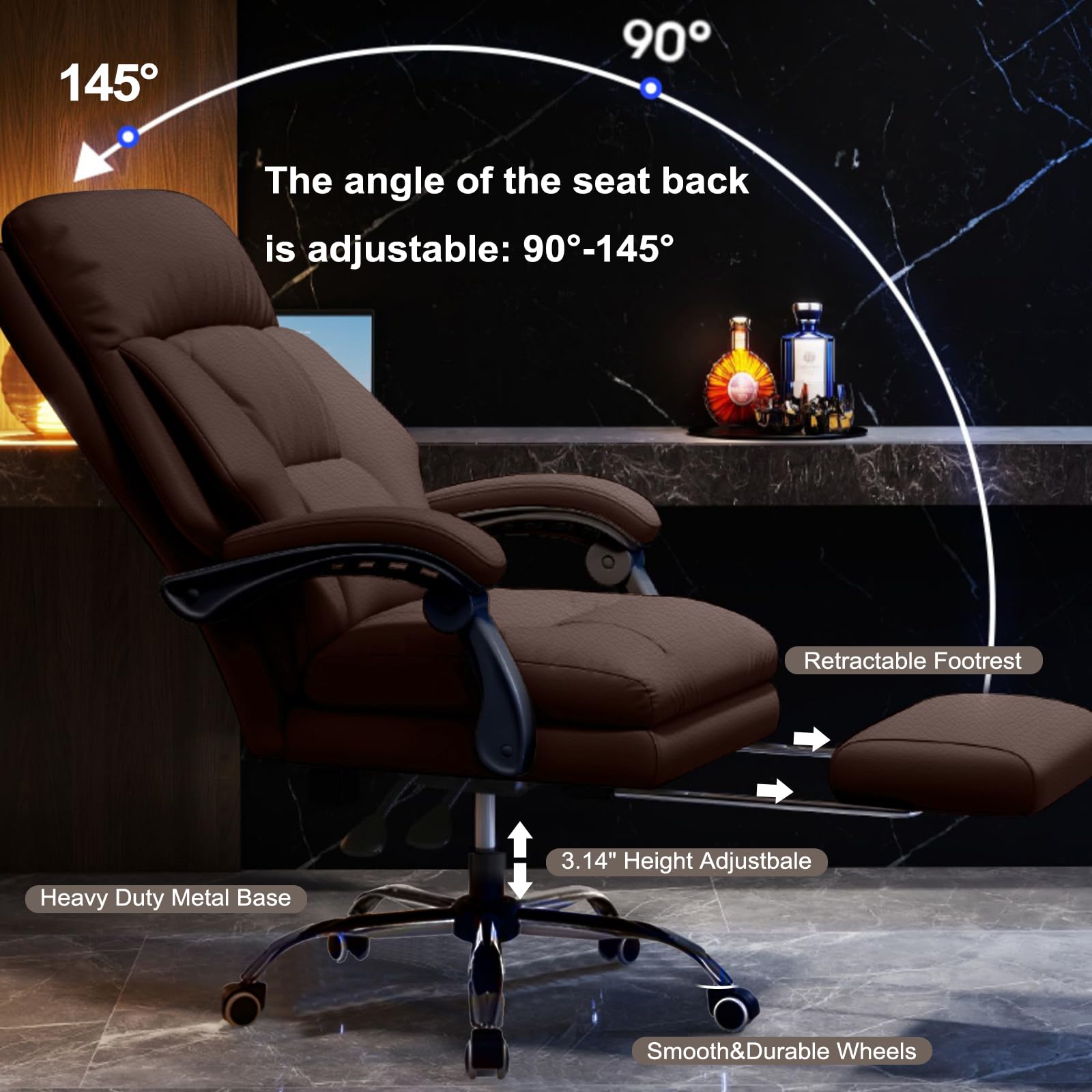 Office Chair with Leg Rest Executive Desk Chairs with Wheels High Back Computer Gaming Chairs Adjustable Reclining Ergonomic — view 6