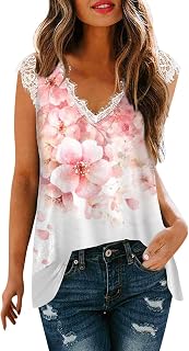 Womens Tank Tops, Thanksgiving Tops Womens Baggy Sleeve Cozy Pop Work Oversize Tops Lace Printed Smocked Comfy Deep Neck Tops Women