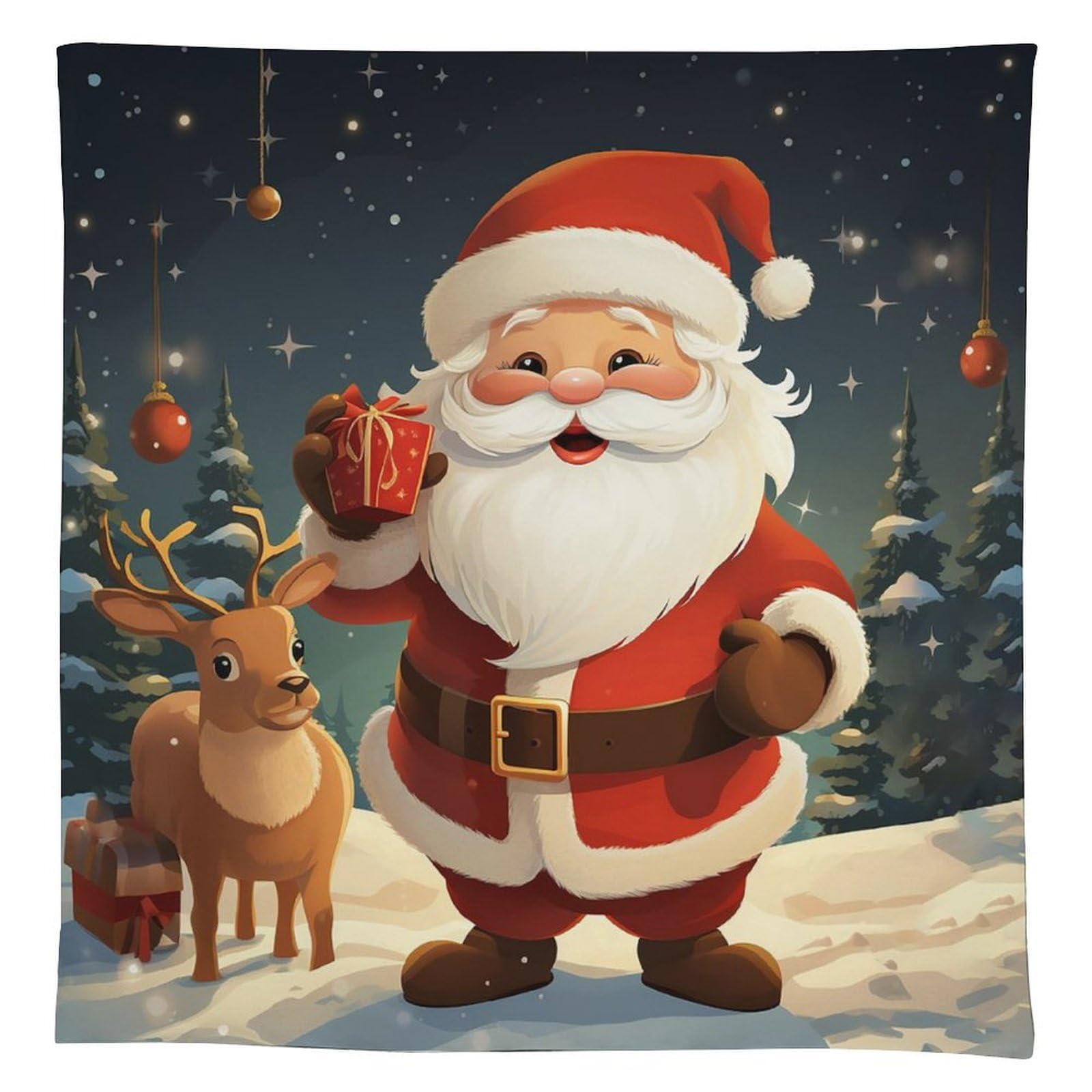 Nappe rectangulaire en lin de qualité supérieure motif Père Noël 140x140