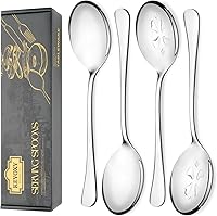 KEYOXY 4-Piece Stainless Steel Serving Spoon Set: 2 Solid & 2 Slotted 10-Inch Spoons, Dishwasher Safe for Parties, Buffets & Kitchen
