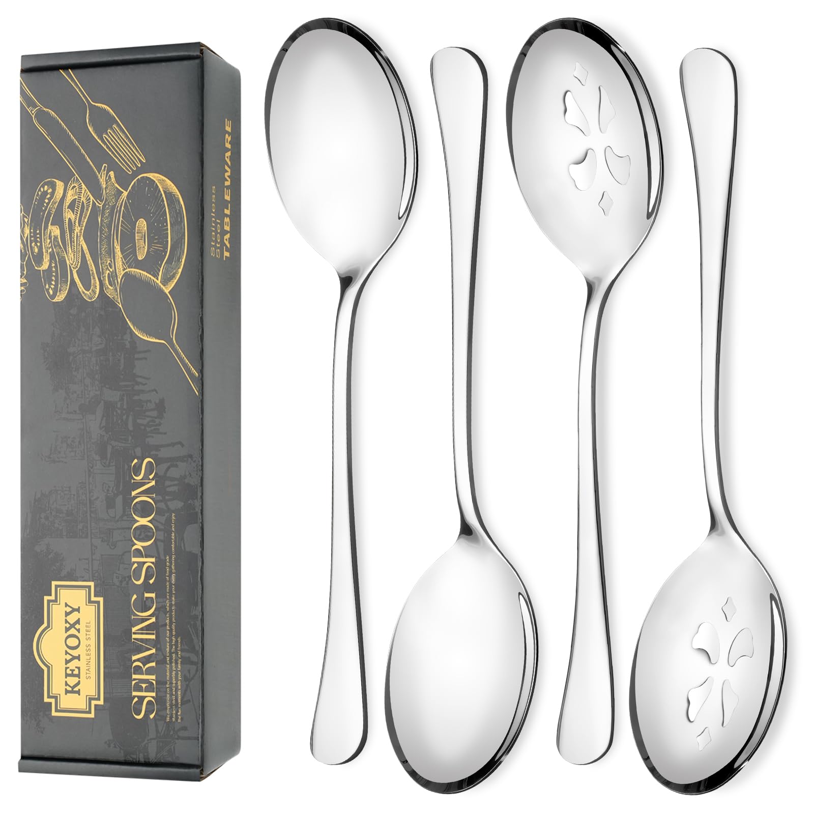 KEYOXY Serving Spoons - 4 Piece Stainless Steel Set -1