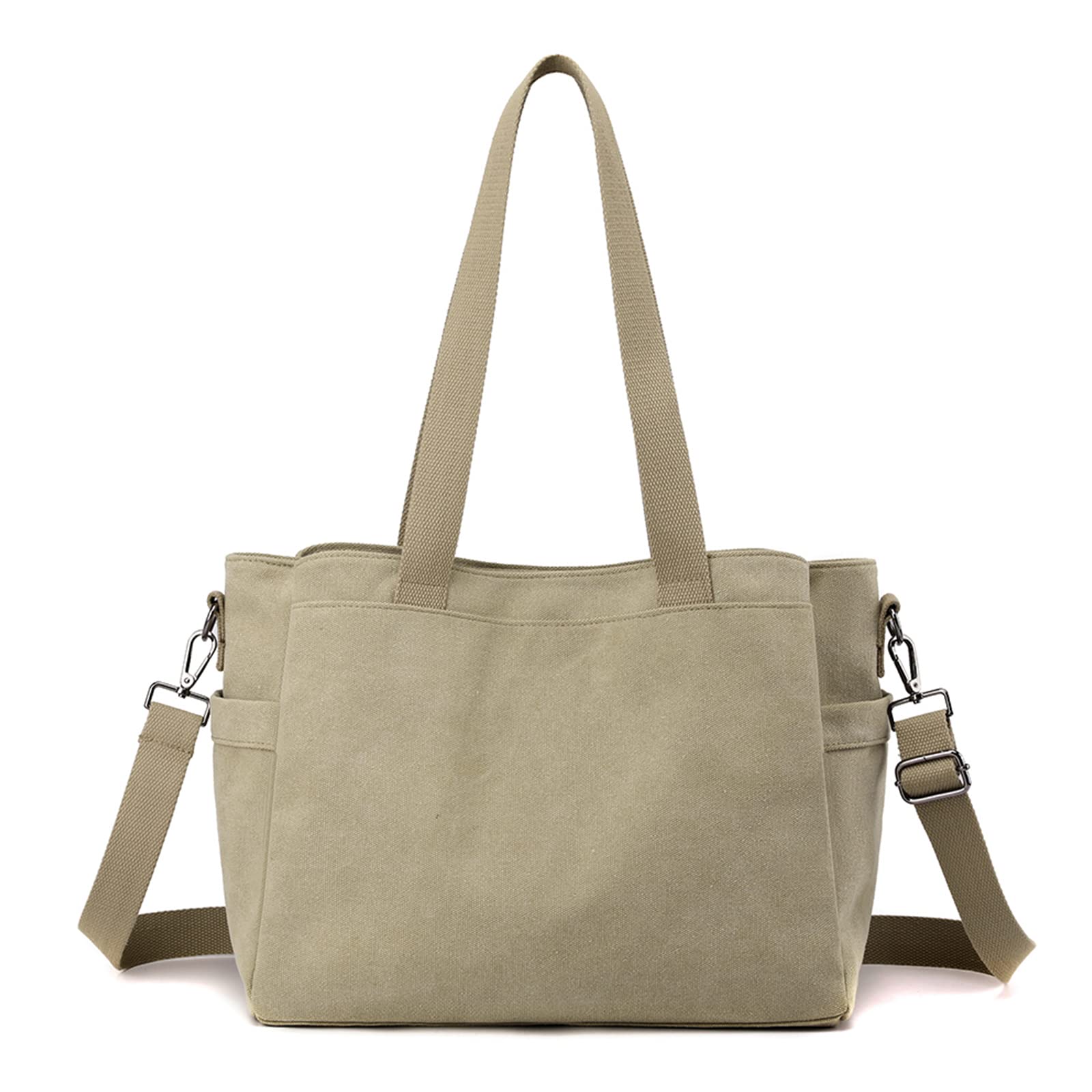 CORIOS Bolso de Hombro para Mujer Bolso Bandolera Lona Bolso de Mano Gran Capacidad Bolsa Shopper Casual Bolso Tote Multifuncional Bolsa de Ocio para Compras Viajes Citas Trabajo Caqui