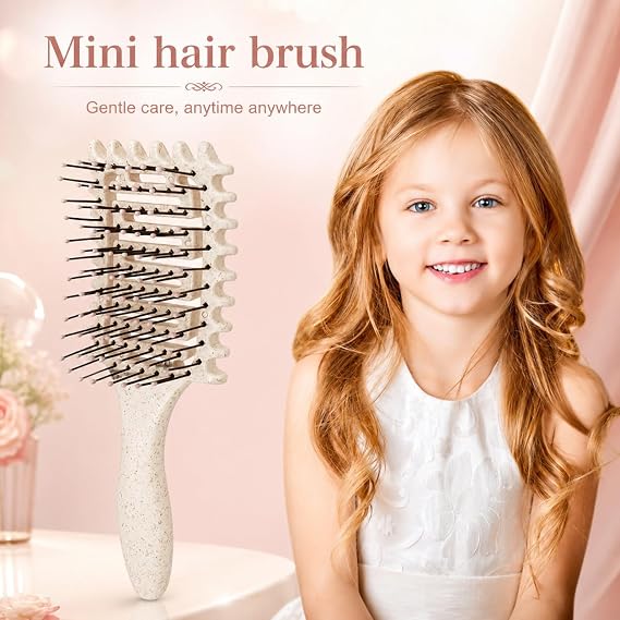 Curl Defining Brush for Curly Hair, Vented Detangling Hair Brush for Wet and Dry Styling, Curved Brush for Shaping and Smoothing Curl Clumps, Lightweight Hair Brush (2Pcs Beige)