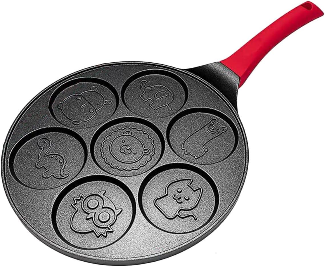 Nonstick 7-hole Egg Frying Pan with Maifan Stone Coating, Multi-use Breakfast Skillet and Waffle Maker, Household Black Omelet Pan for Stove Cooking Random Color