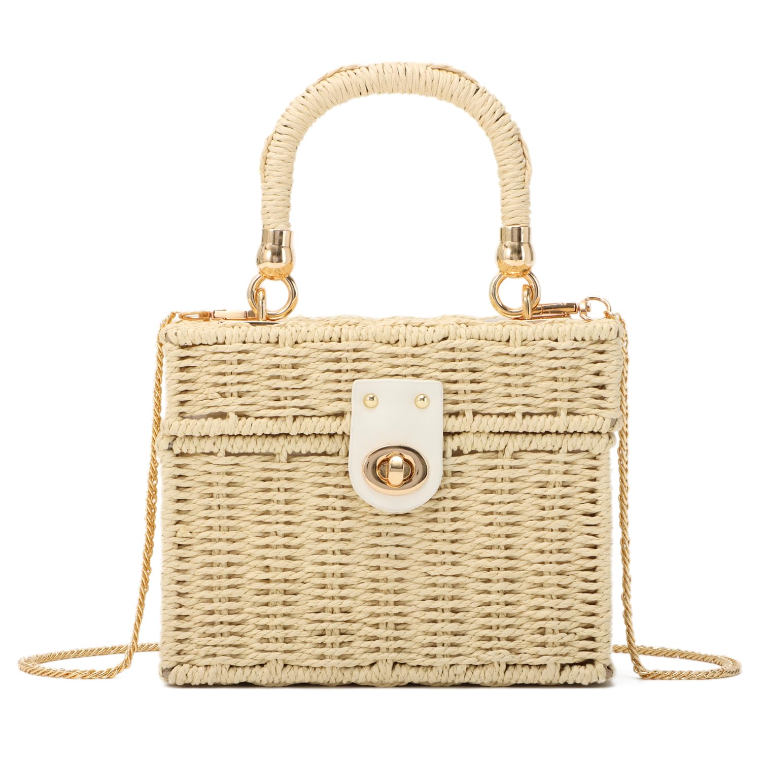 LHHMZ Frauen handgeflochtene Rattan Square Tote Strohkorb Ta