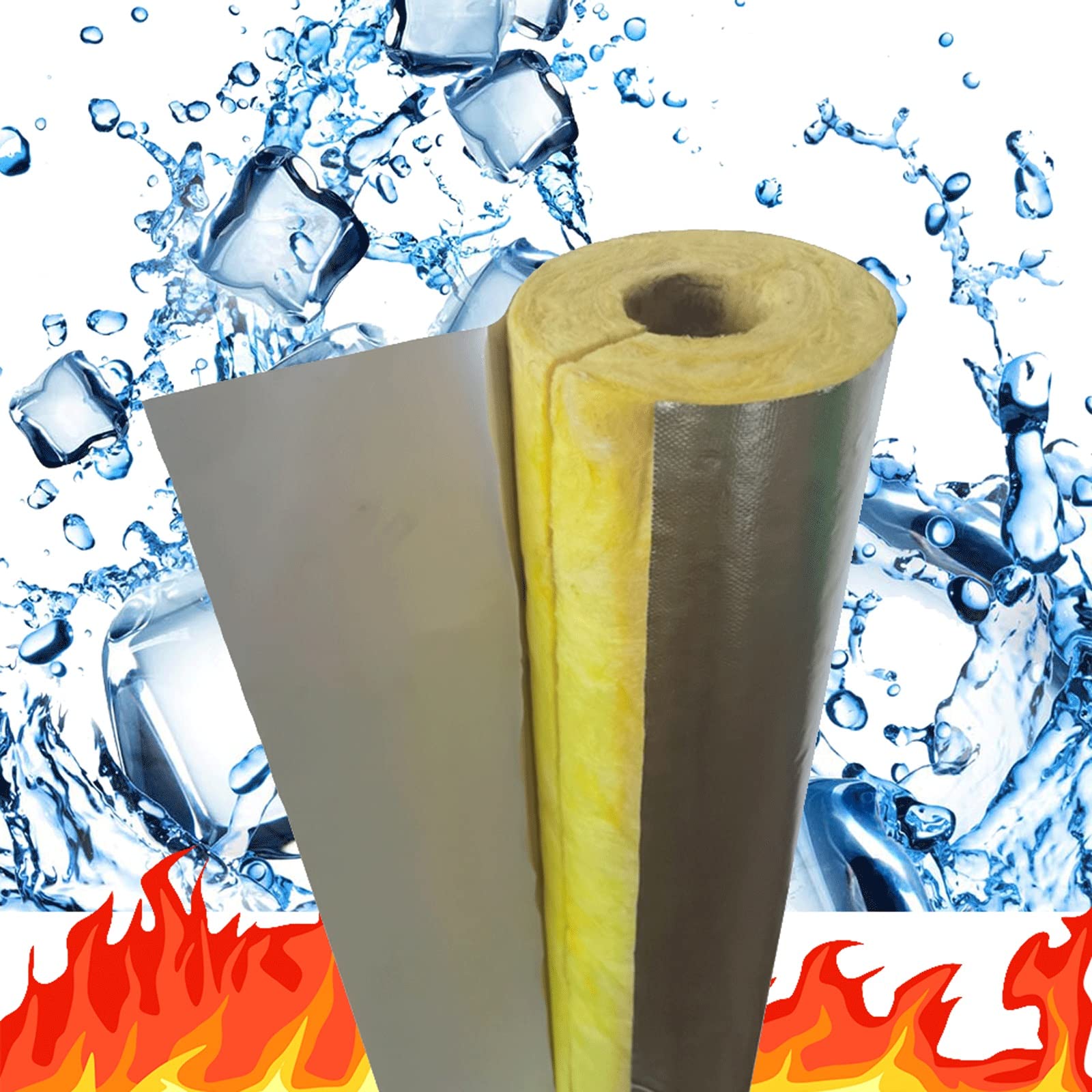 Aislamiento de tuberías a Prueba de Agua, Aislamiento de tuberías de Espuma de Lana de Vidrio, Adecuado para el Aislamiento de tuberías de Vapor (Size : 76 * 50 * 1000mm)