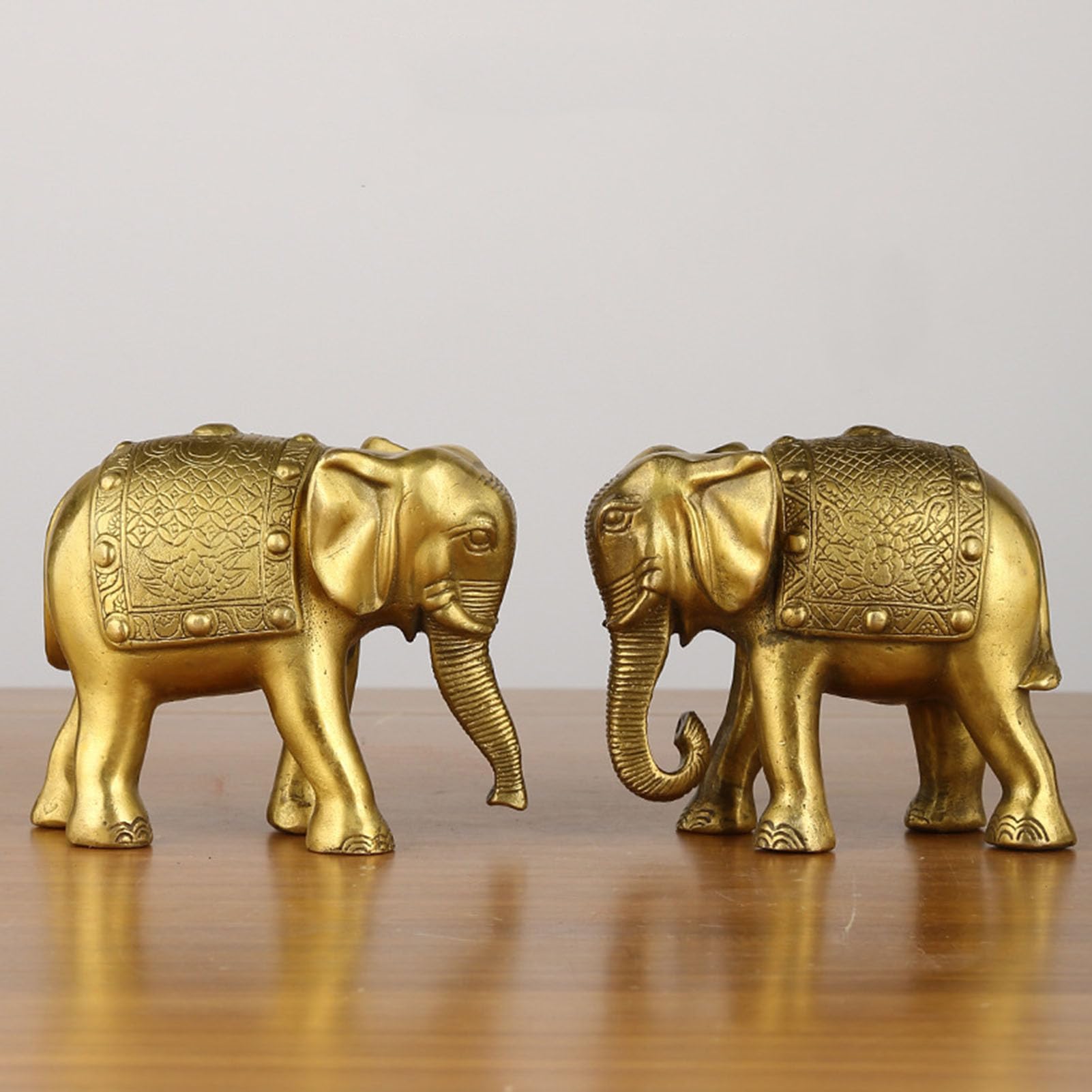 Szczęśliwy słoń Para posągów, wyjątkowa figurka Feng Shui Home Decor | Dekoracja słonia, ozdoba do salonu, półka na stół i dodatki biurowe, mosiądz do przyciągania bogactwa