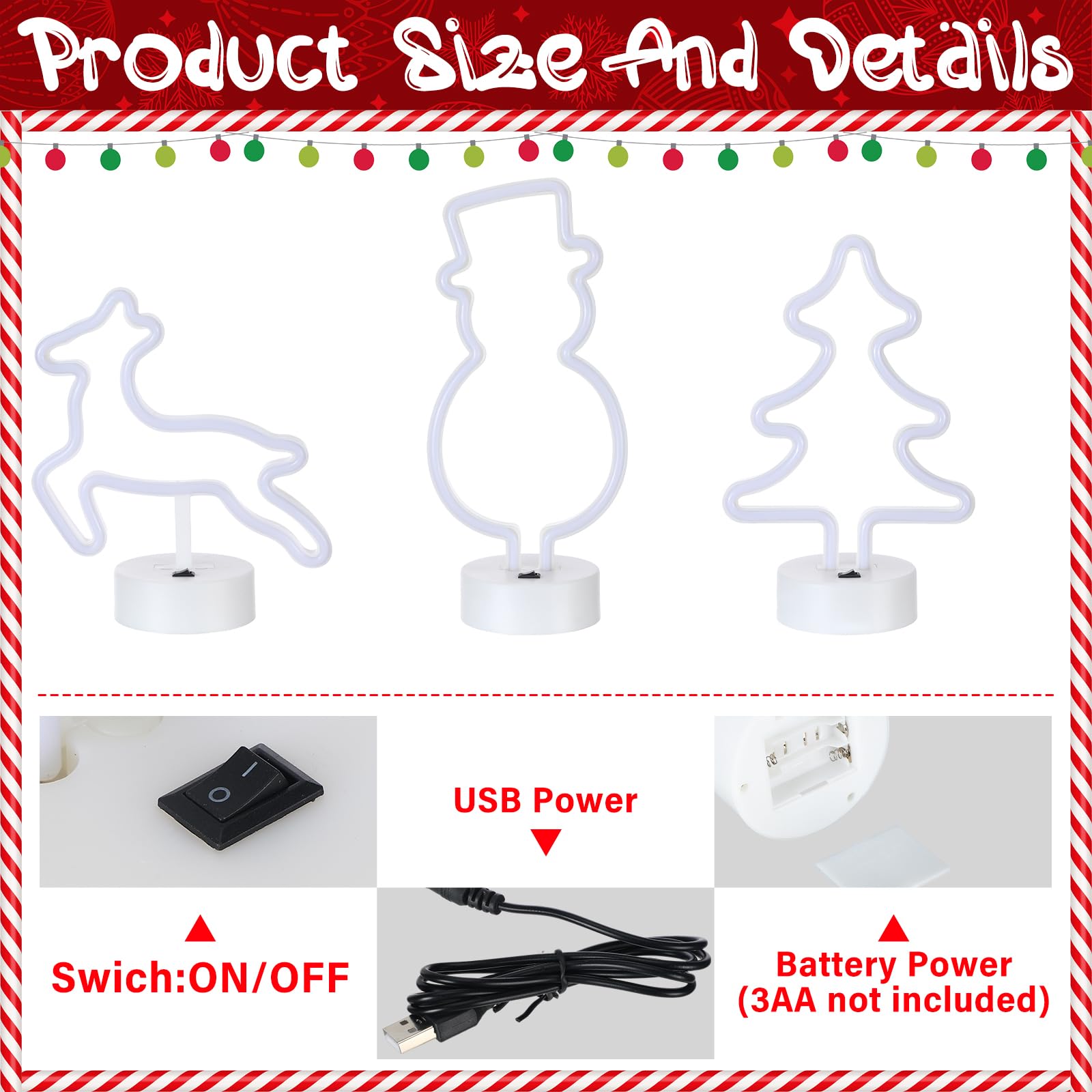 Christmas Tree LED Neon Sign - Battery/USB Powered Night Light For Holiday Home Decor