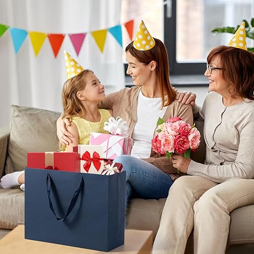 Miniatura 7 de driew Bolsas de regalo azul marino, paquete de 12 bolsas de regalo extra grandes azul marino, asas de cinta, bolsas de regalo de papel resistente de