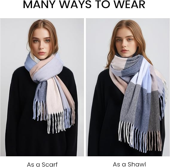 Trifabricy Winter Scarfs for Women, Soft Cozy Plaid Scarf, Long Blanket Scarf, Winter/Fall Pashmina Shawls and Wraps