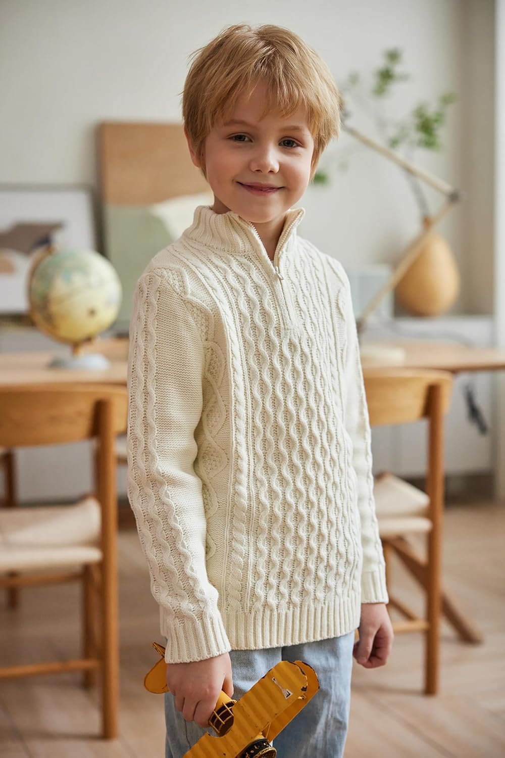 Boy's Cable Knitted Sweater Half Zip Lightweight Casual Pullovers for Kids 3-11 Years