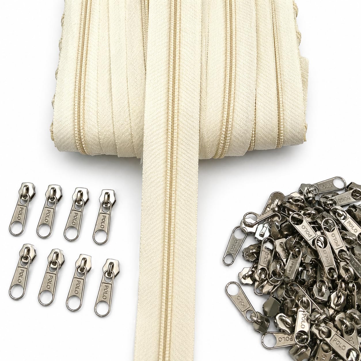M Fabrics 5 Meters Open Zipper with 10 Steel Zip Puller in Meter for Tailoring, Stitching, Bags and Purse (Open Ended Zips) - (5 Meter Roll + 10 Steel Zips Runner) - (Cream)-image-10
