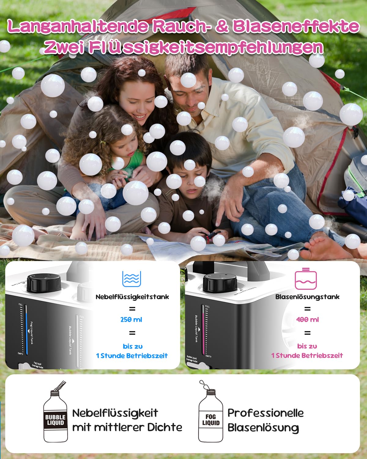 Macchina per la nebbia, 2 in 1 Fog Bubble Machine, 400 W No-Spill Smoke Bubble Maker, Portable Bubble Fogger, Bubble Fog Combo Machine per interni ed esterni, feste, Halloween, Natale, matrimonio