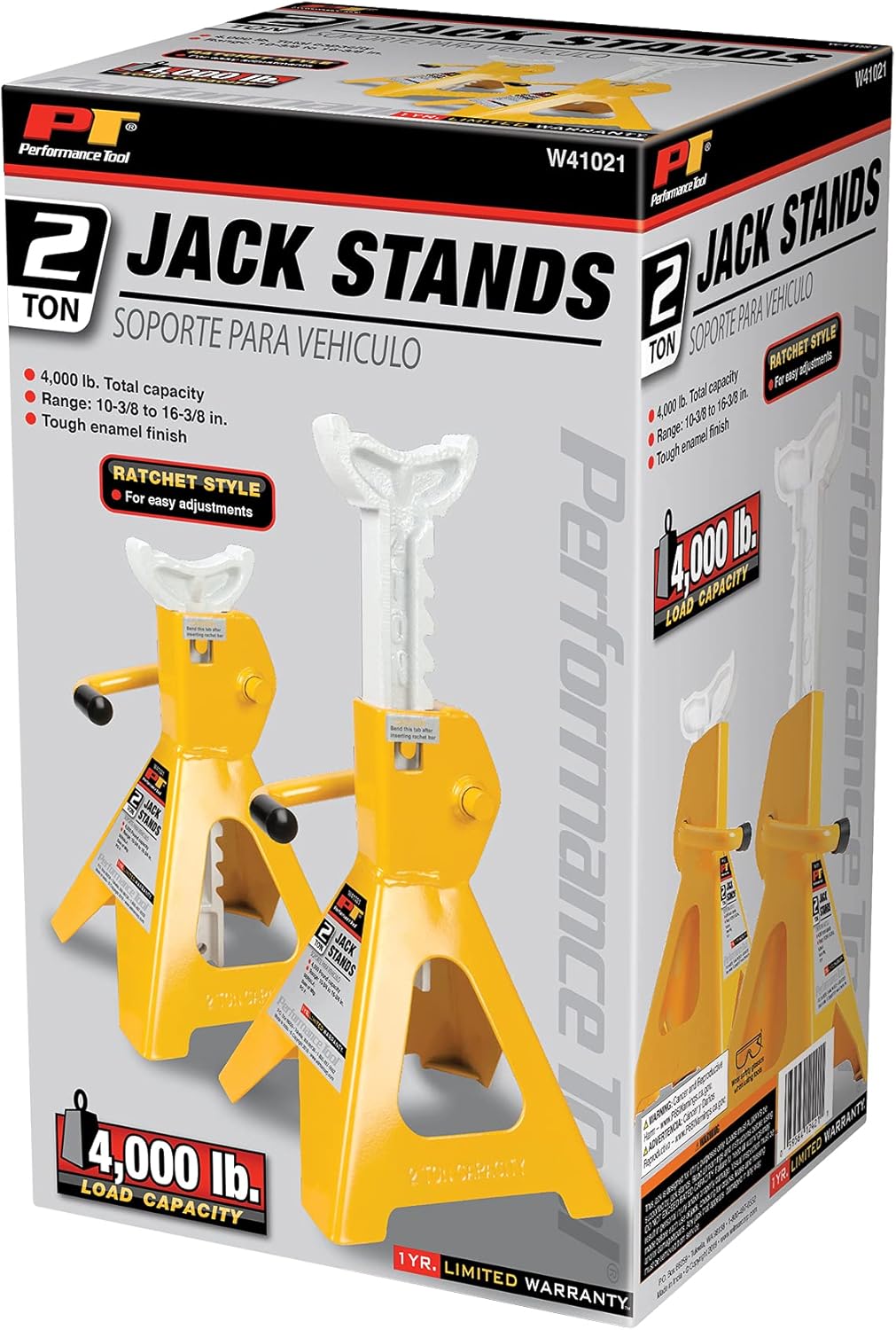 Performance Tool W41021 Ratchet Style Jack Stand Set for Lifting Vehicles During Maintenance, Yellow, 2-Ton : Automotive