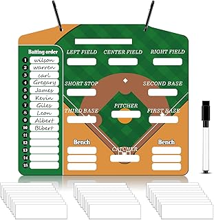 Geyee 34 Pcs Magnetic Baseball Lineup Board for Coach, Erases Easily Magnetic Dugout Board Softball Coaching Board with 30 Lineup Cards 2 Snap Hooks and Marker Pen