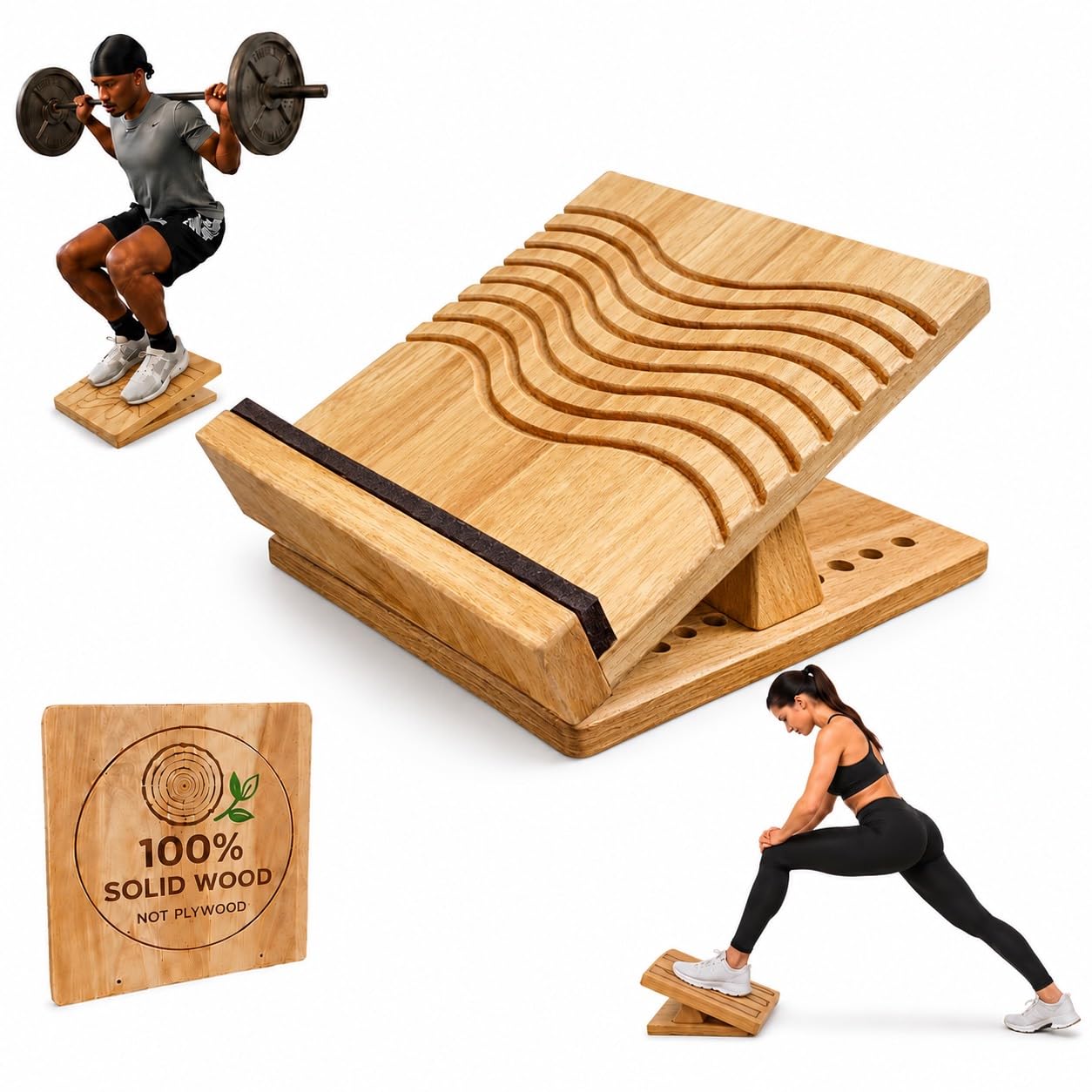 KIJO Studio Professional Wooden Slant Board for Calf Stretching, 500 lbs Weight Capacity, 16-Angle Adjustable Incline Board for Exercise, Squat & Physical Therapy (Elegant and Smooth Design)-image-44