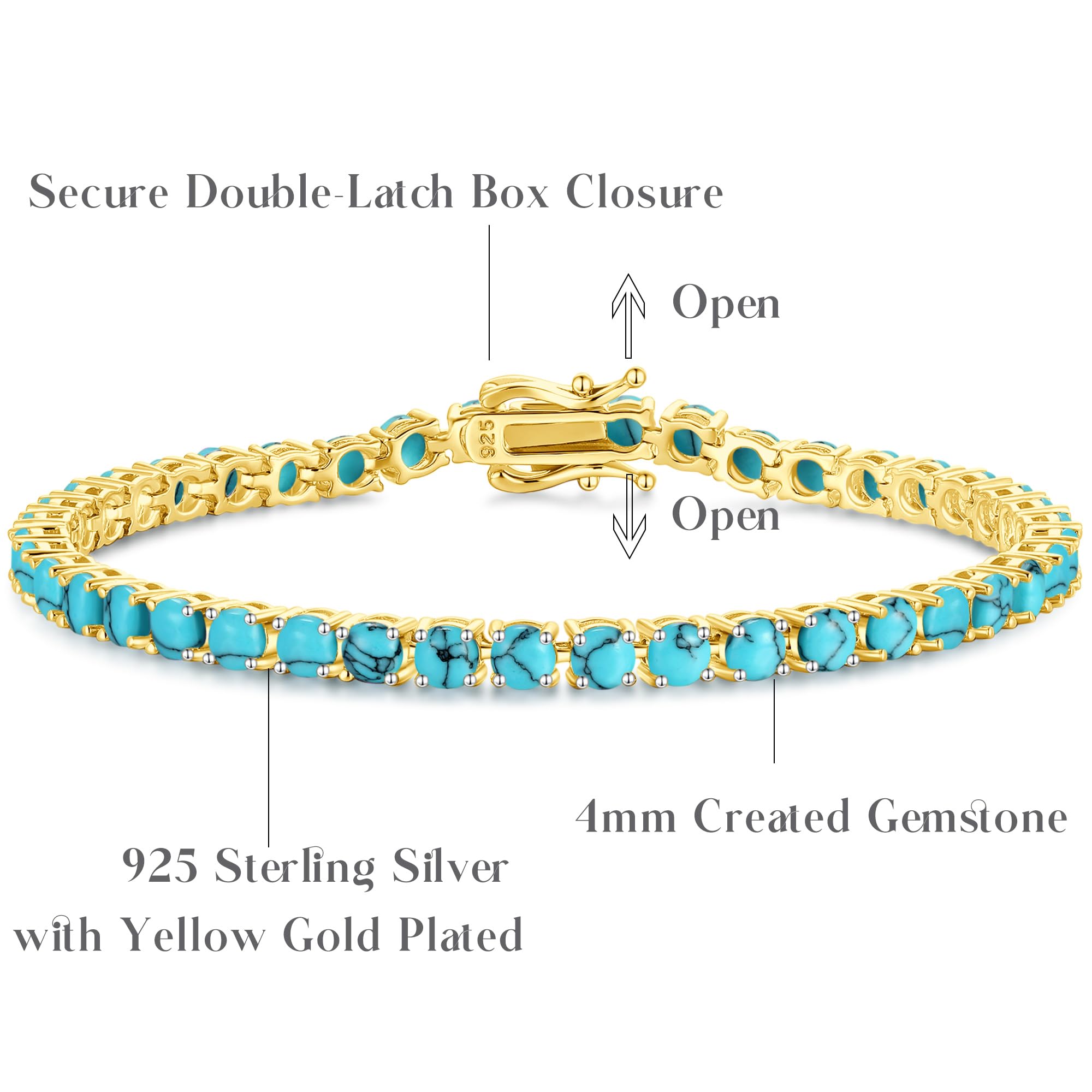 FANCIME Pulsera de tenis para mujer chapada en oro de 14 quilates con piedras preciosas sintéticas, piedra natal de regalo, joya para ella, mujer, niña, longitud 19 cm