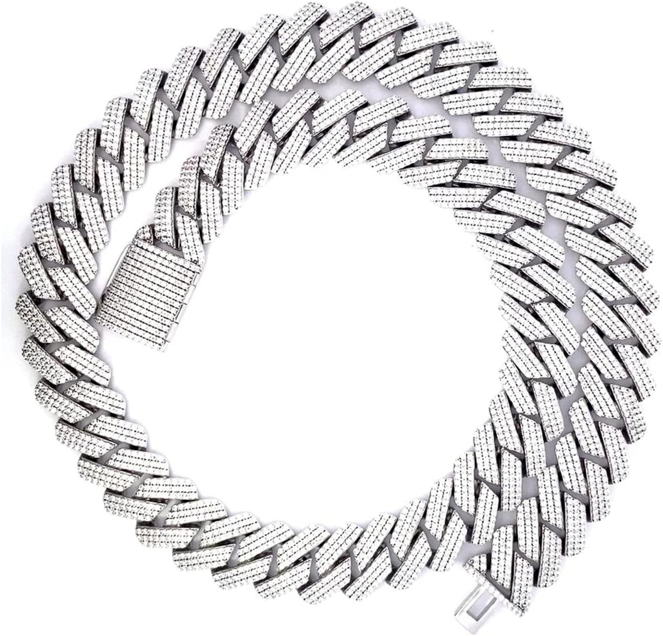 SAVEARTH DIAMONDS 39.60 Carat Lab Created Moissanite Diamond 18MM Width Cuban Link Chain Necklace In 14k Gold Over 925 Sterling Silver (Color : G-H, Clarity : VVS)