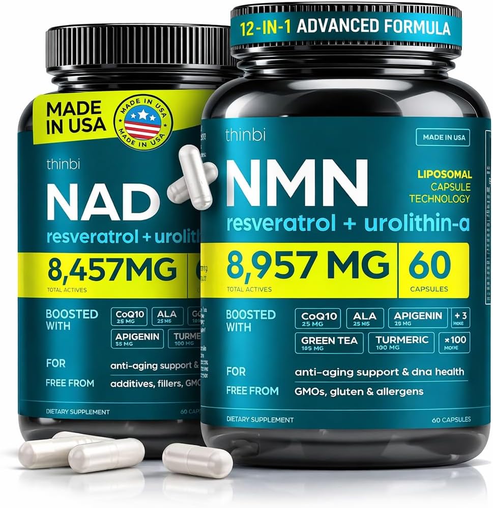 NAD+ & NMN Supplement Bundle with Urolithin A, Resveratrol, CoQ10 & Green Tea Extract – Advanced Cellular Energy, Mitochondrial Support & Healthy Aging Formula – Made in USA, Capsules