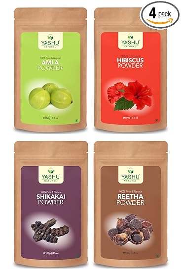 YASHU Pure Hibiscus Shikakai Reetha Amla Organic Powder for Hair Fall Control | For Dry & Damaged Hair | For Men & Women (400g)