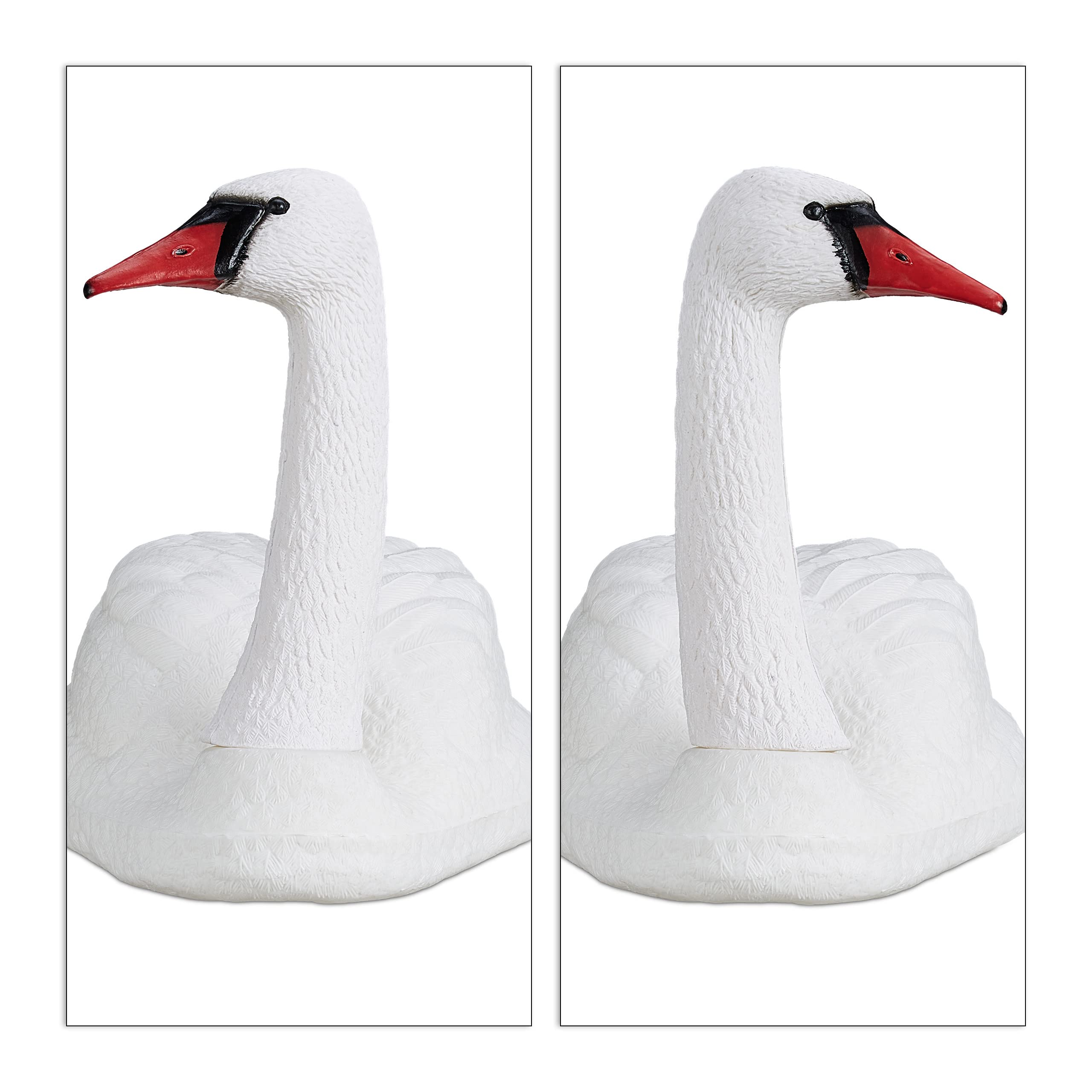 Relaxdays Set de 2 Cisnes Decorativos para Estanque, Nadando, para Atar, Plástico, Resistente Intemperie, Adorno XXL, Blanco