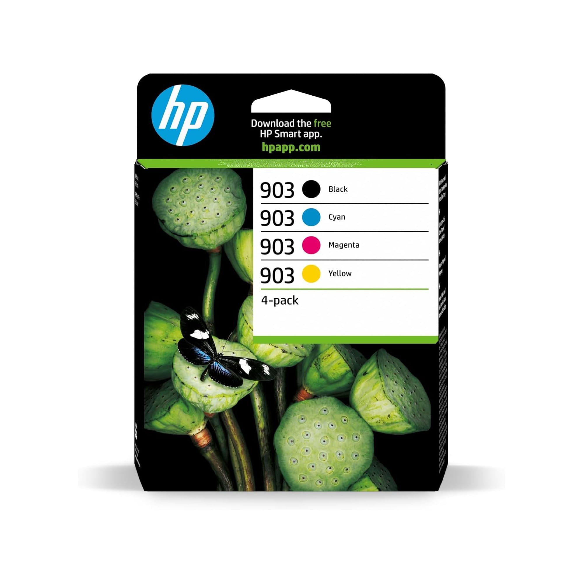 HP 903 Negro, Cian, Magenta, Amarillo, Pack de 4 Cartuchos Tinta Originales | Compatible con OfficeJet 6950, OfficeJet Pro 6960, 6970, 300 páginas (6ZC73AE)
