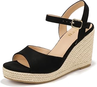 IDIFU IN4 Espadrilles Wedges Sandals for Women Platform Peep Open Toe Slingback Wedge Comfortable Summer Wedding Prom Work Beach Dress High Heel Wedges Sandals