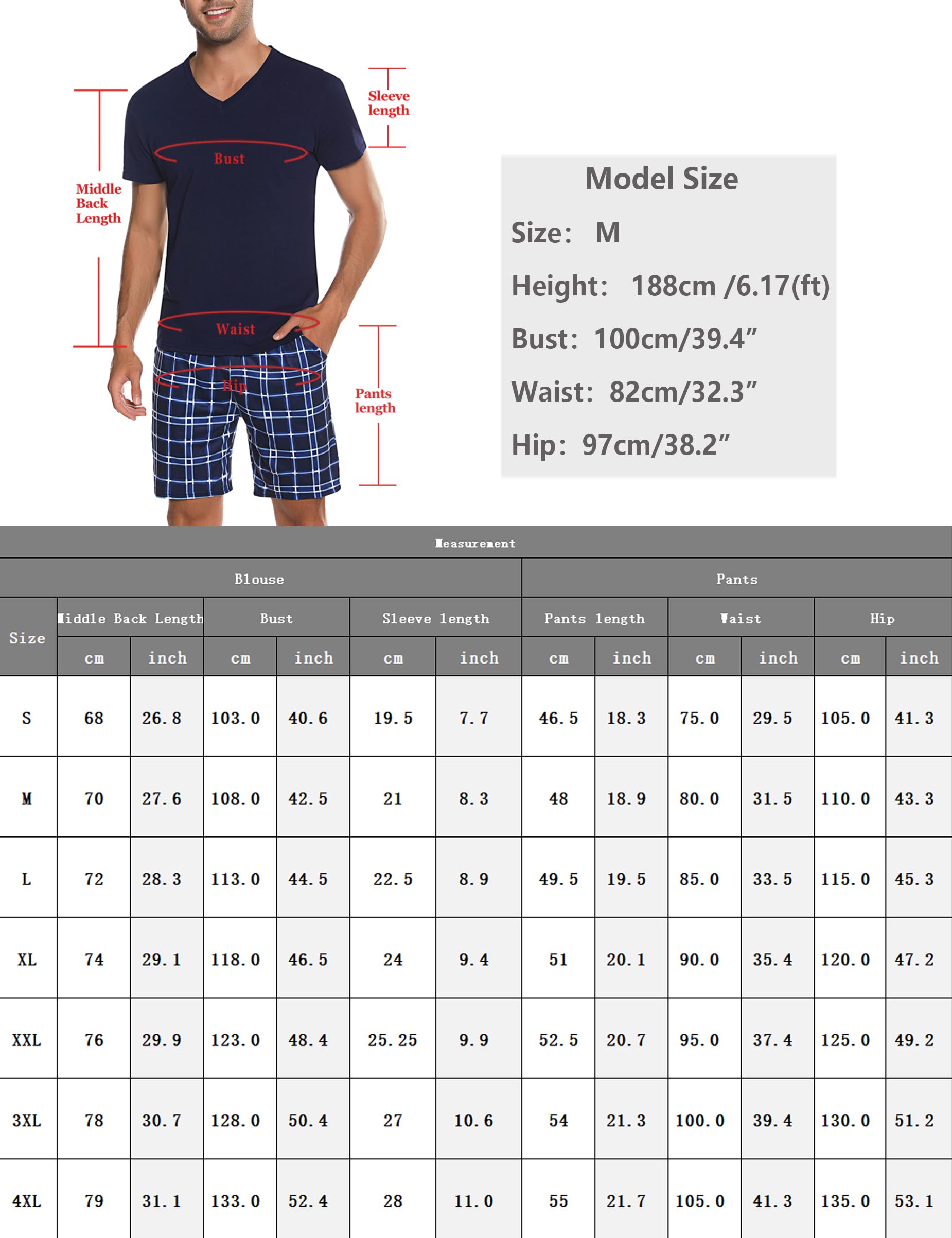 Bresdk Schlafanzug Herren Pyjama Set Kurz Baumwolle Sommer Nachtwäsche Set Männer S-4XL