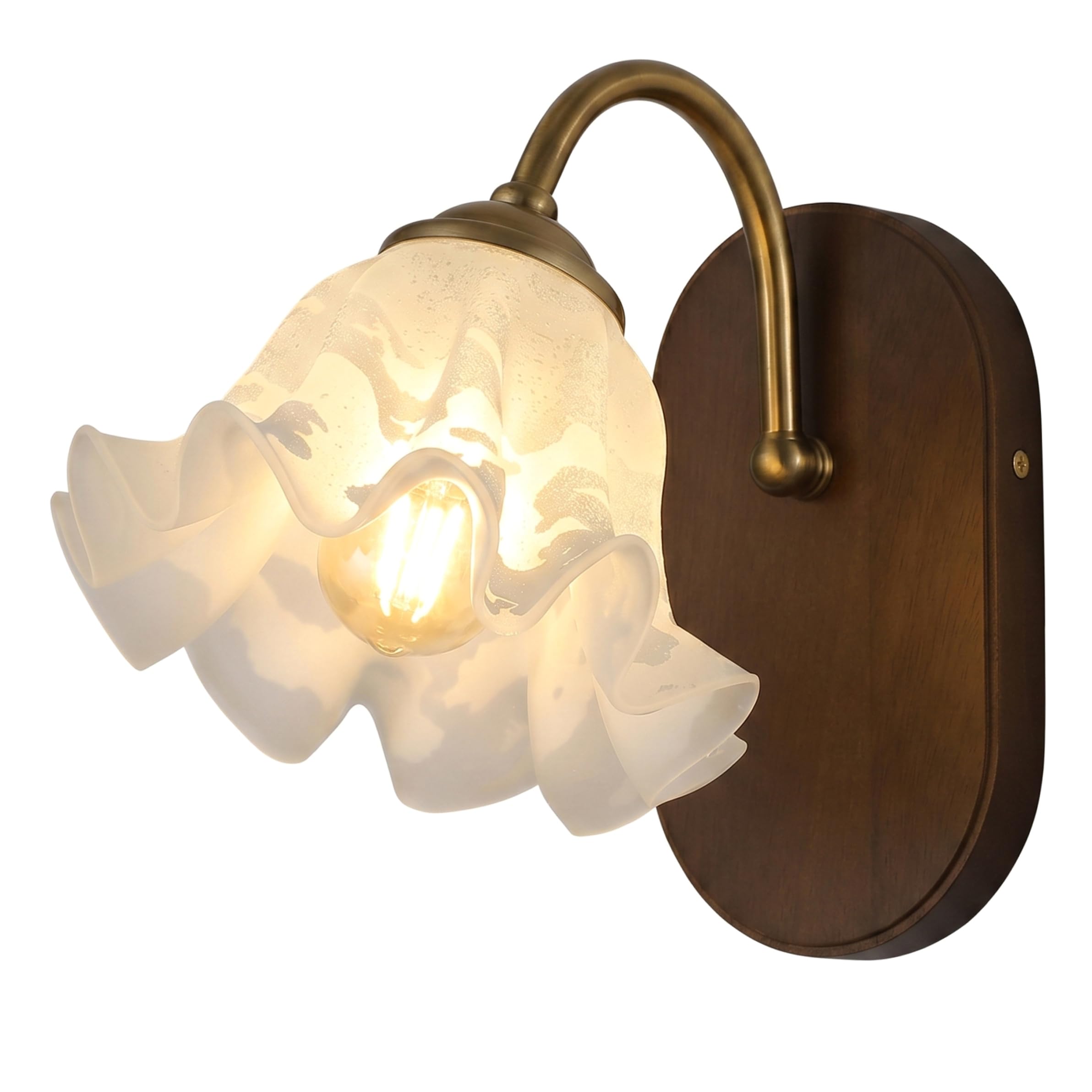 Aplique de flores vintage y madera: lámpara decorativa de pared con brazo de metal de 7W
