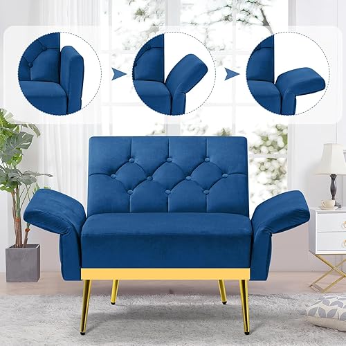 Miniatura 5 de ACMEASE Silla decorativa de terciopelo con reposabrazos y respaldos ajustables, sofá individual copetudo con otomana, Chiar de lectura tapizado para