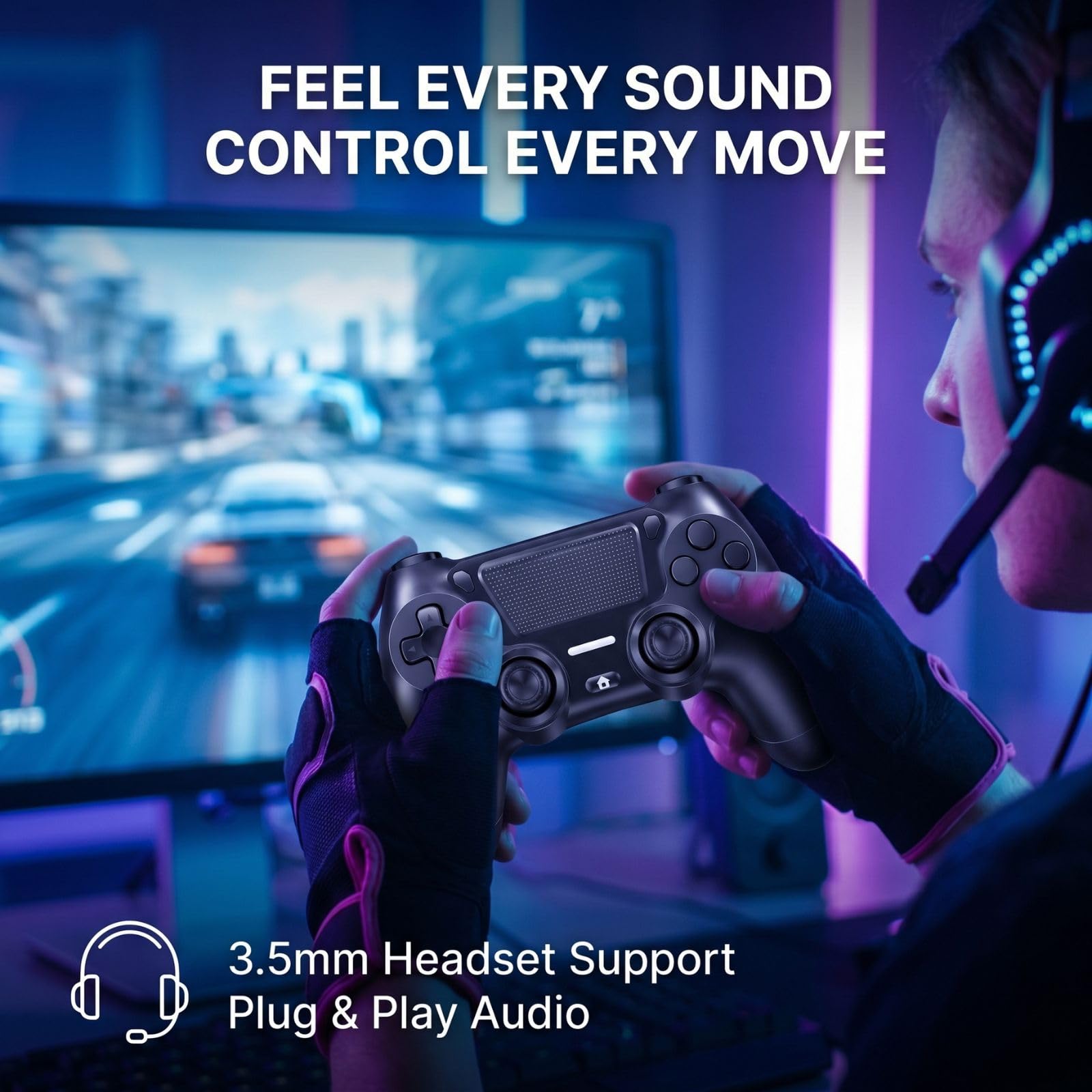 BJXOZ Wireless Controller for PS4, with USB-C Port, Hyper-Sensitive 360° Sticks, Vibration, Speaker, Ergonomic Grip, 6-Axis Sensor, Audio Jack, Multi Touch Pad, Gamepad for PS4/Slim/Pro/PC — view 8