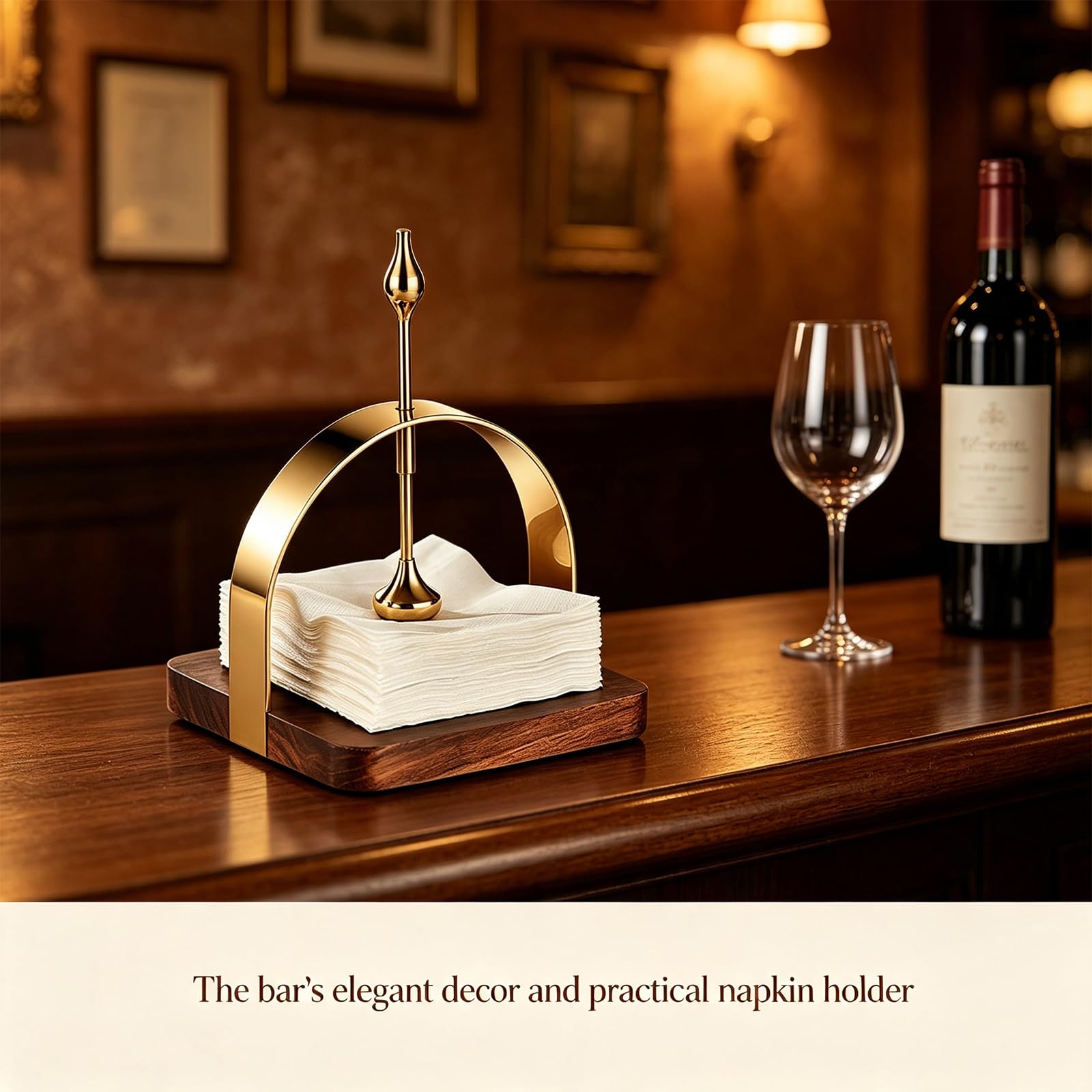 Portatovaglioli da cocktail, base in legno in acciaio inox dorato, D