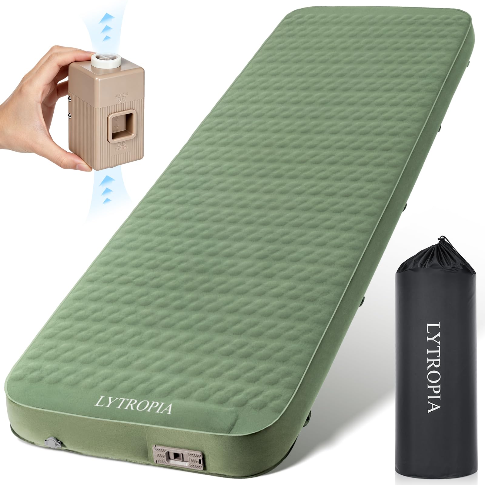 Matelas Gonflable 1 Place, Autogonflant, Pompe à Air Électrique | 10cm Épais, Pompe USB-C Gonflage 60s, Anti-Déchirure, Sangles Module, Convient Camping Randonnée Plage