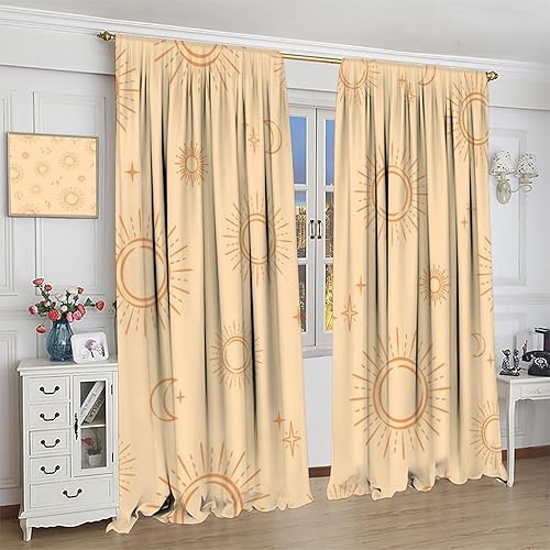 Miniatura 4 de Cortinas bohemias con estampado de sol y luna naranja, bolsillo para barra, cortinas para ventana para dormitorio, sala de estar, 42 x 45 pulgadas