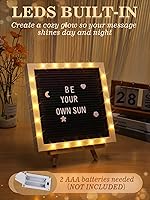 Vista 2 de Tablero de letras de fieltro intercambiable con luces LED, letreros personalizados de mensajes de 10 x 10 pulgadas, soporte de madera y 450 letras
