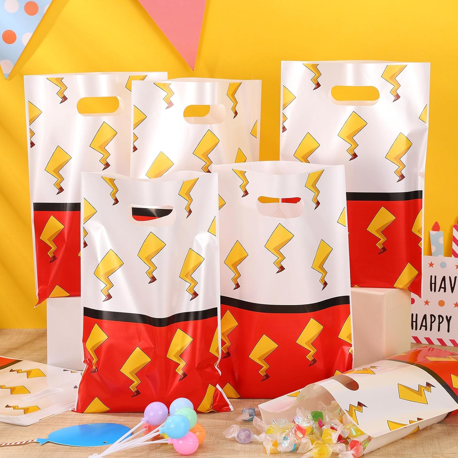 Joottuan 50 Pcs Cartoon Party Gift Bags Red White Birthday Bags
