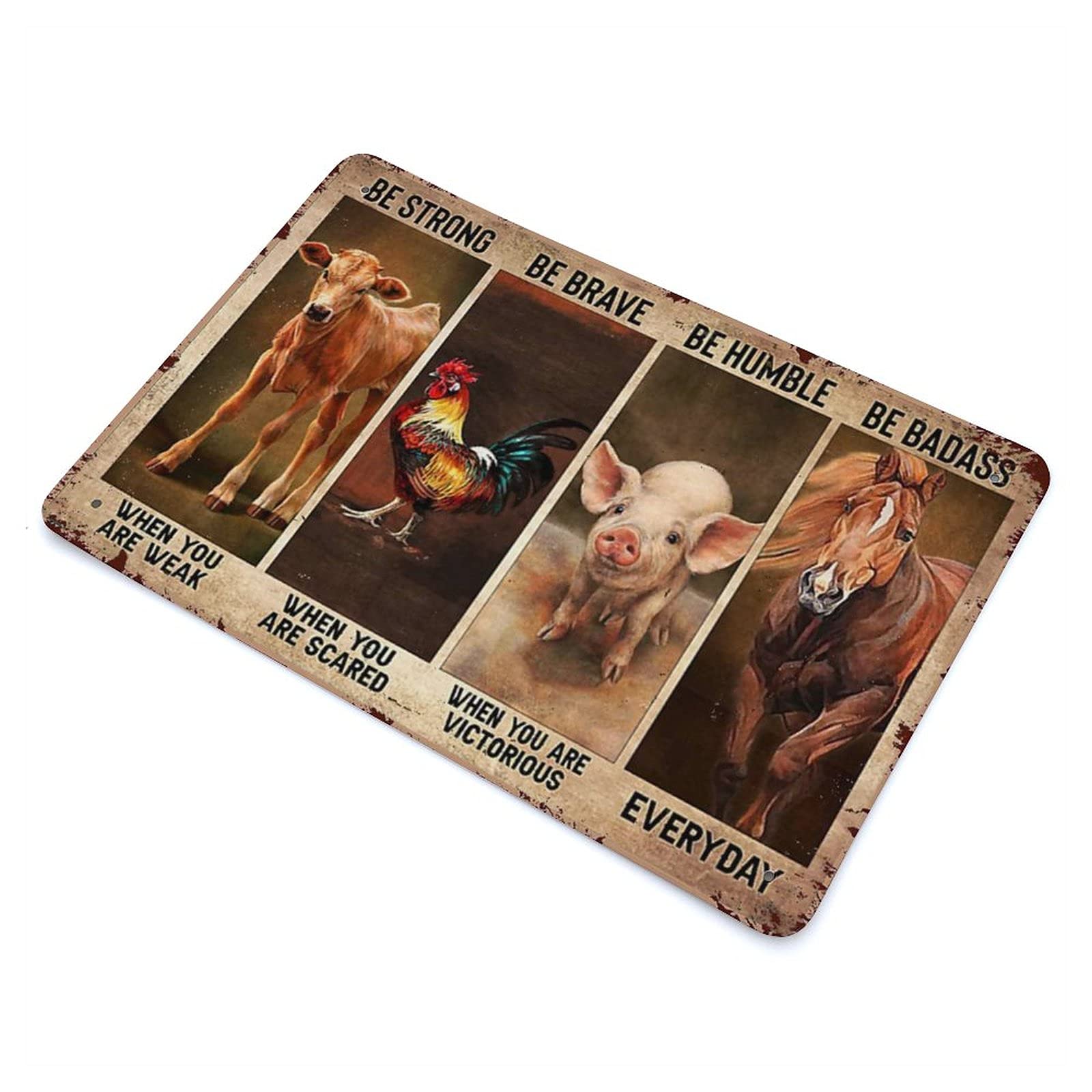 Bulldog Boxer - Plaque En Métal - Inscription « Be Strong Be Brave Be Humble Be Badass » - Affiche Murale Rétro Pour La Maison, Le Café, Le Garage