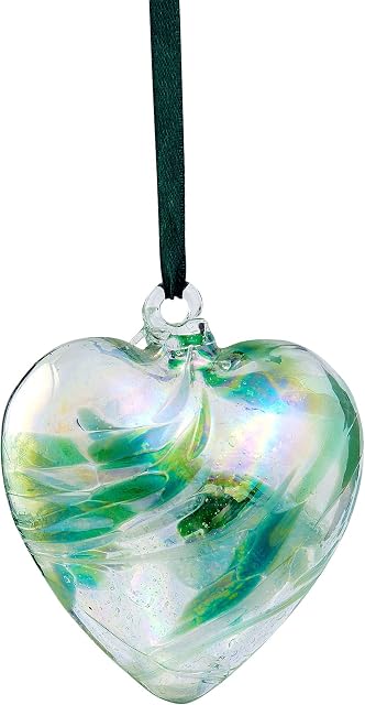 Friendship Birthstone Heart - Handmade Hanging Glass Birth Gem HEART - AUGUST Birthday - Peridot - Green Shades - 7cm