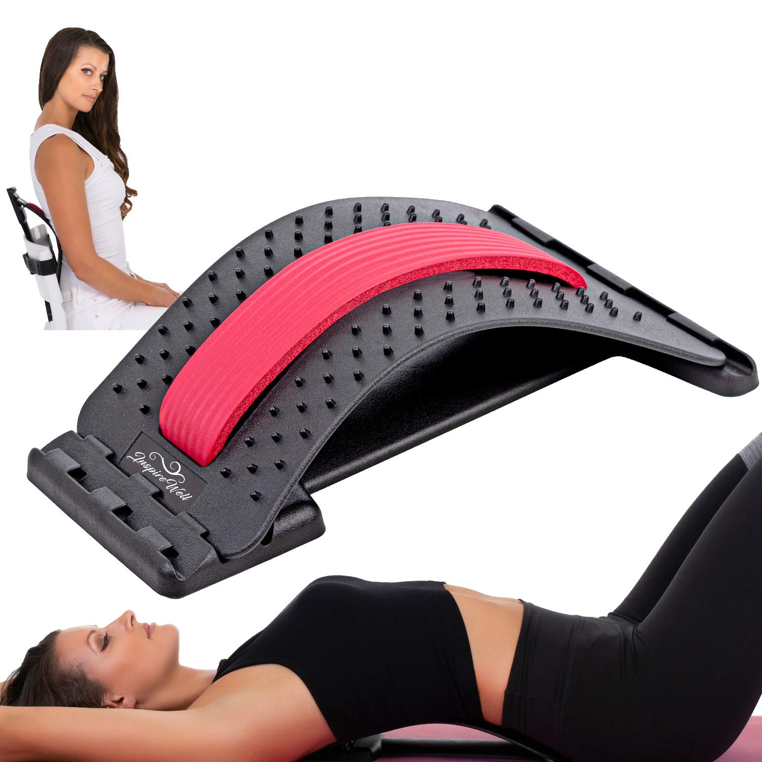 Back Pain Relief Stretcher for Muscle Tightness - Multi Level Lower Back Stretcher for Pain Relief -  For Back Health, Posture, Stretching & Decompression,  Upper Back Stretcher (Red)
