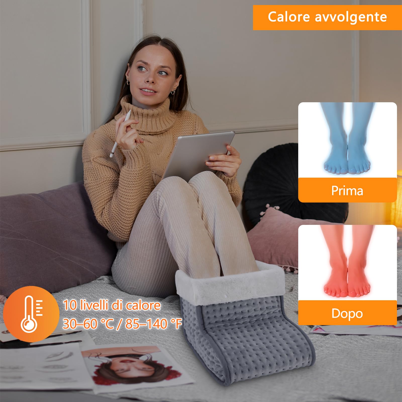 Biutee Scaldapiedi Elettrico, Foderato con Scaldapiedi Lavabili, Riscaldamento Rapido, Temperatura Regolabile da 30-60°C, Spegnimento Automatico,Impostazione Timer Intelligente, Scuro Grigio