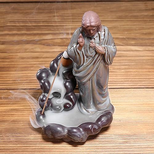 Miniatura 9 de Soporte de incienso de cerámica, quemador de reflujo, ahumado, Jesús, virgen, incienso, quemador con 10 palitos de conos, decoración del hogar,