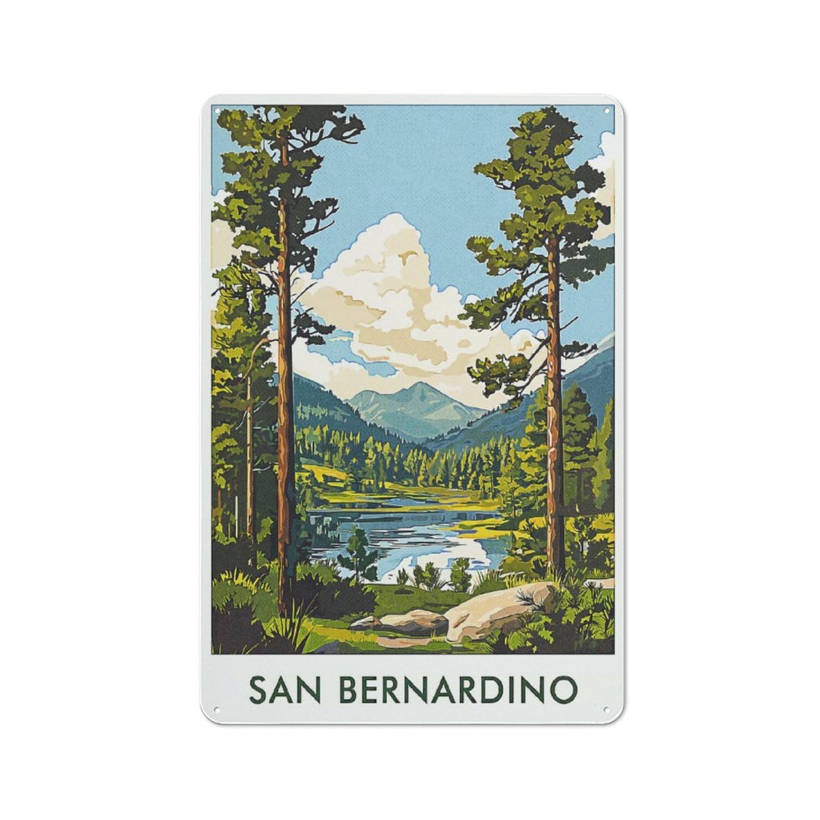 Junmoney Style-15 For Lounge Or Reading Corner, San Bernardino Lake View Retro Tin Sign 30X20cm, Gift For Reading Corner Decorators During The Christmas Season