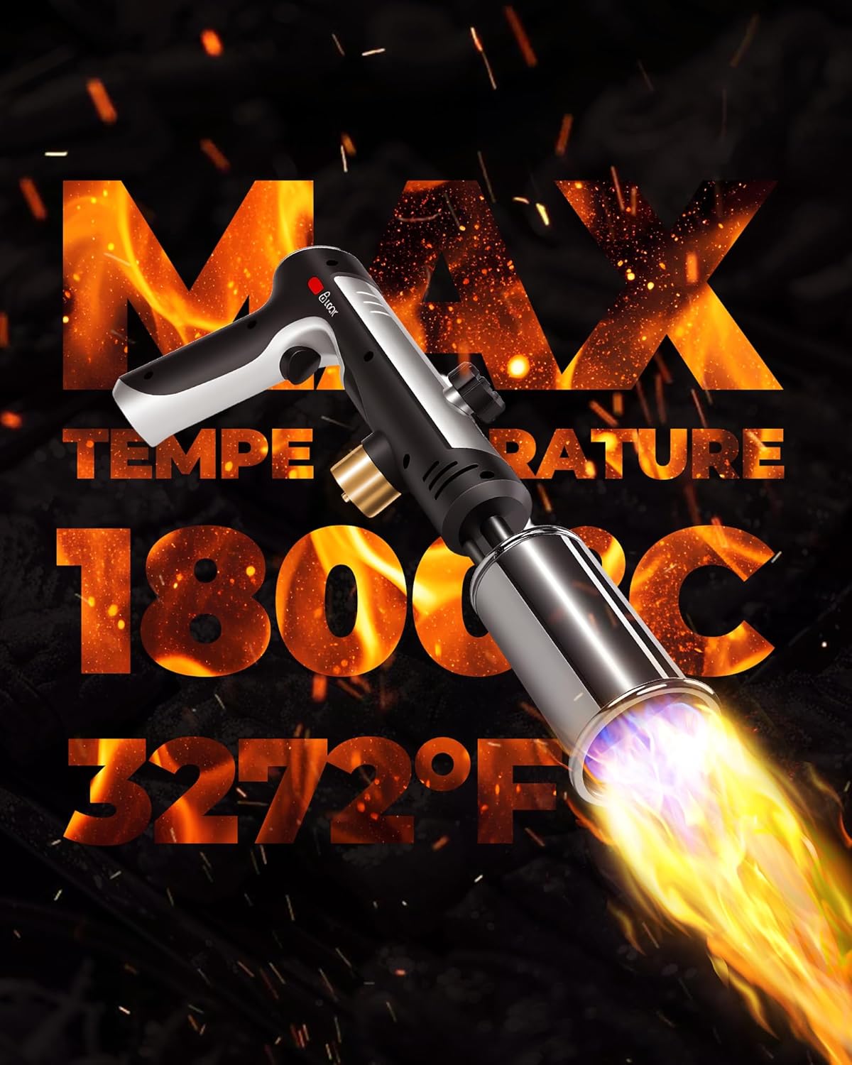 Propane Torch Head with Instant Max Heat Button, Culinary Blow Torch with Safety Lock, Charcoal & BBQ Lighter, Adjustable High-Temperature Flame for Kitchen & Outdoor Use (Tank Not Included)