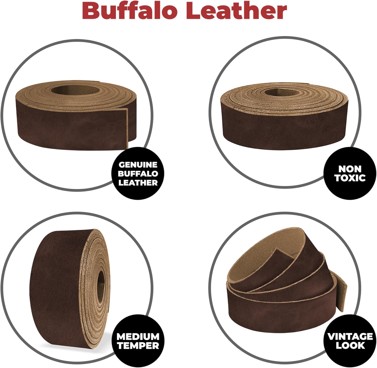 ELW Buffalo Hide Leather Strap 5-6 oz |3 Inch x 40 Inch |Color Dark Brown Leather Strips for Crafts, Leather Bag Straps, Leather for Belt Making, Leather Crafting, Blank Leather, Tooling Leather Roll