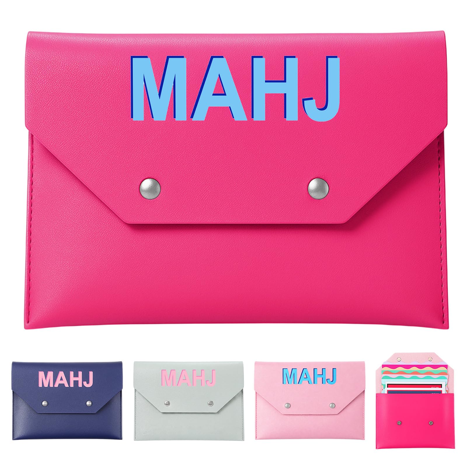 Leather Mahjong Card Holder Gift, Hot Pink, 7x5 Inch, Solid Color — image 1