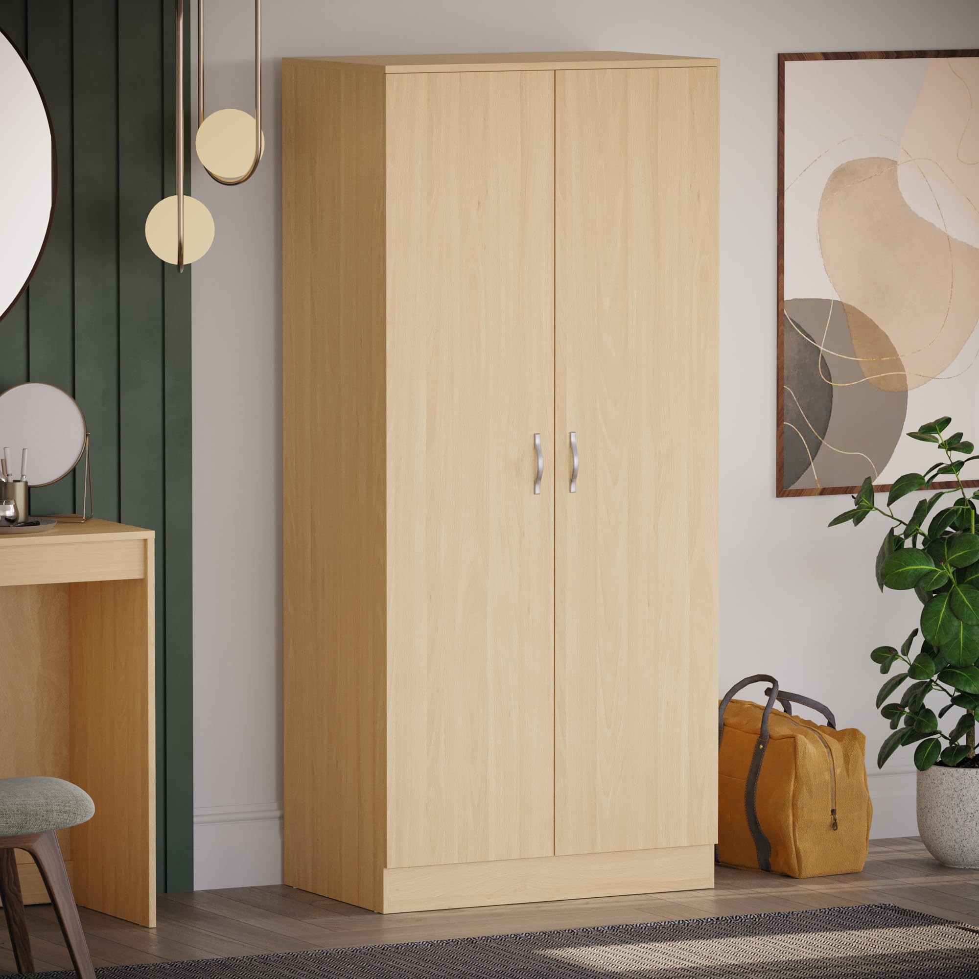 Vida Designs Riano 2 Door Wardrobe | Pine | Bedroom Furniture | 170H x 76W x 53D cm | with Shelf & Hanging Rail | Large Capacity Storage
